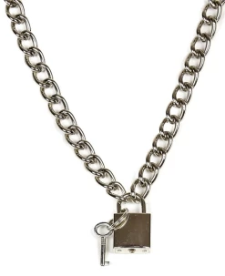 Discount ✨ SQUARE LOCK AND KEY PENDANT NECKLACE SILVER ????