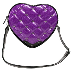 Best Sale ❤️ ROCK REBEL BAT STUDDED QUILTED HEART BAG PURPLE ????