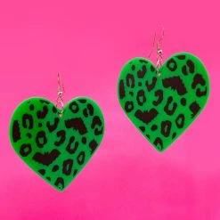 Discount ⌛ SOURPUSS BATTY LEOPARD ACRYLIC EARRINGS GREEN ????