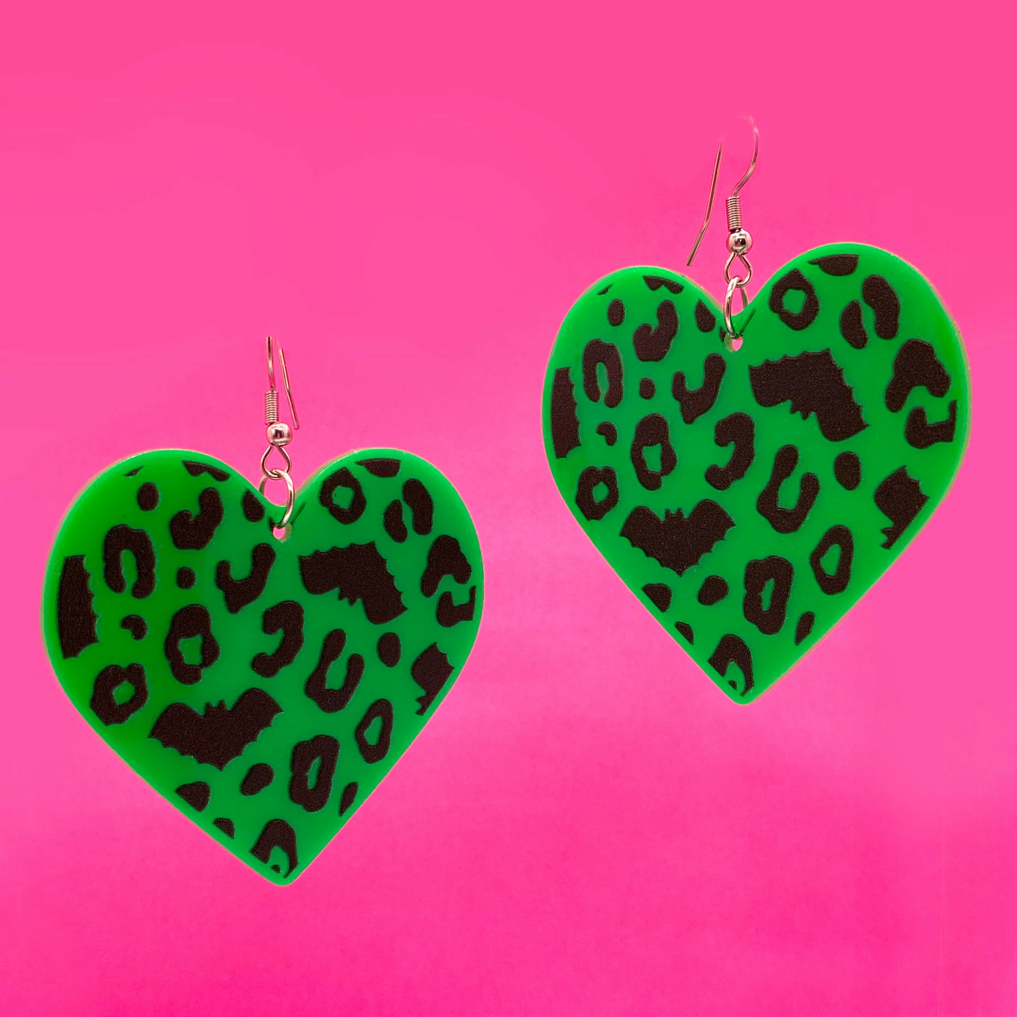 Discount ⌛ SOURPUSS BATTY LEOPARD ACRYLIC EARRINGS GREEN ????