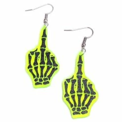 Deals ???? SKELETON MIDDLE FINGER EARRINGS NEON YELLOW ????
