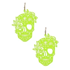 Top 10 ⌛ SKULL N' ROSES EARRINGS NEON GREEN ????