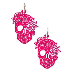 Cheapest ???? SKULL N' ROSES EARRINGS NEON PINK ????